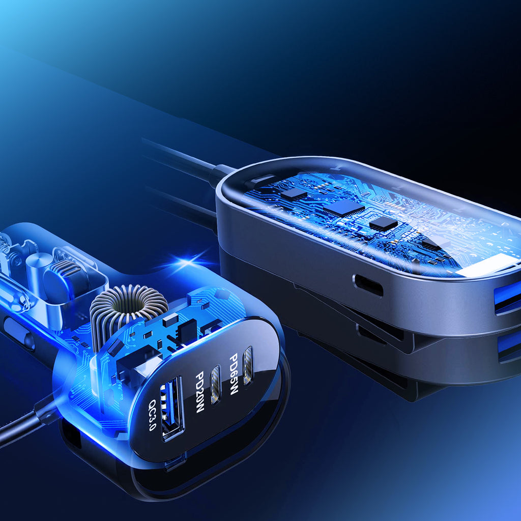 3mk dvigubas automobilinis įkroviklis 135W PD QC PPS USB-C USB-A – juodas