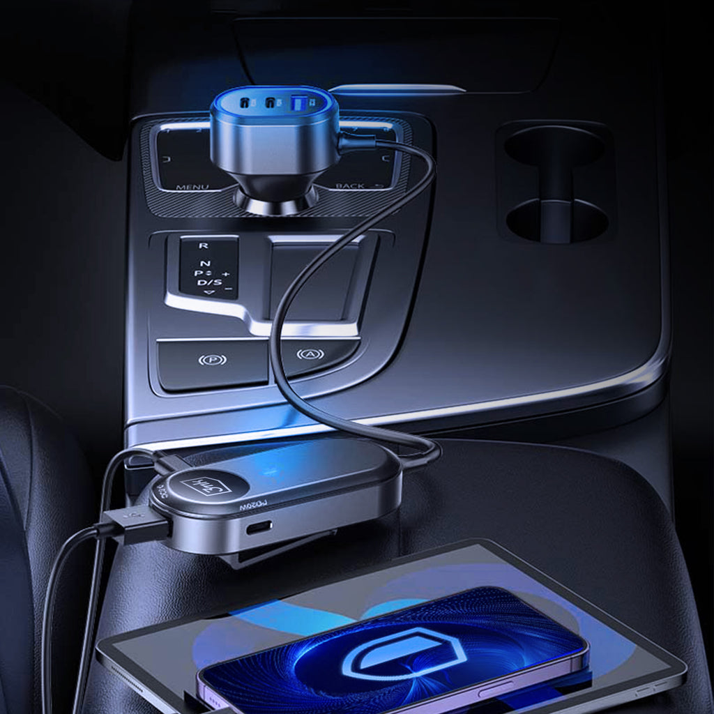 3mk dvigubas automobilinis įkroviklis 135W PD QC PPS USB-C USB-A – juodas