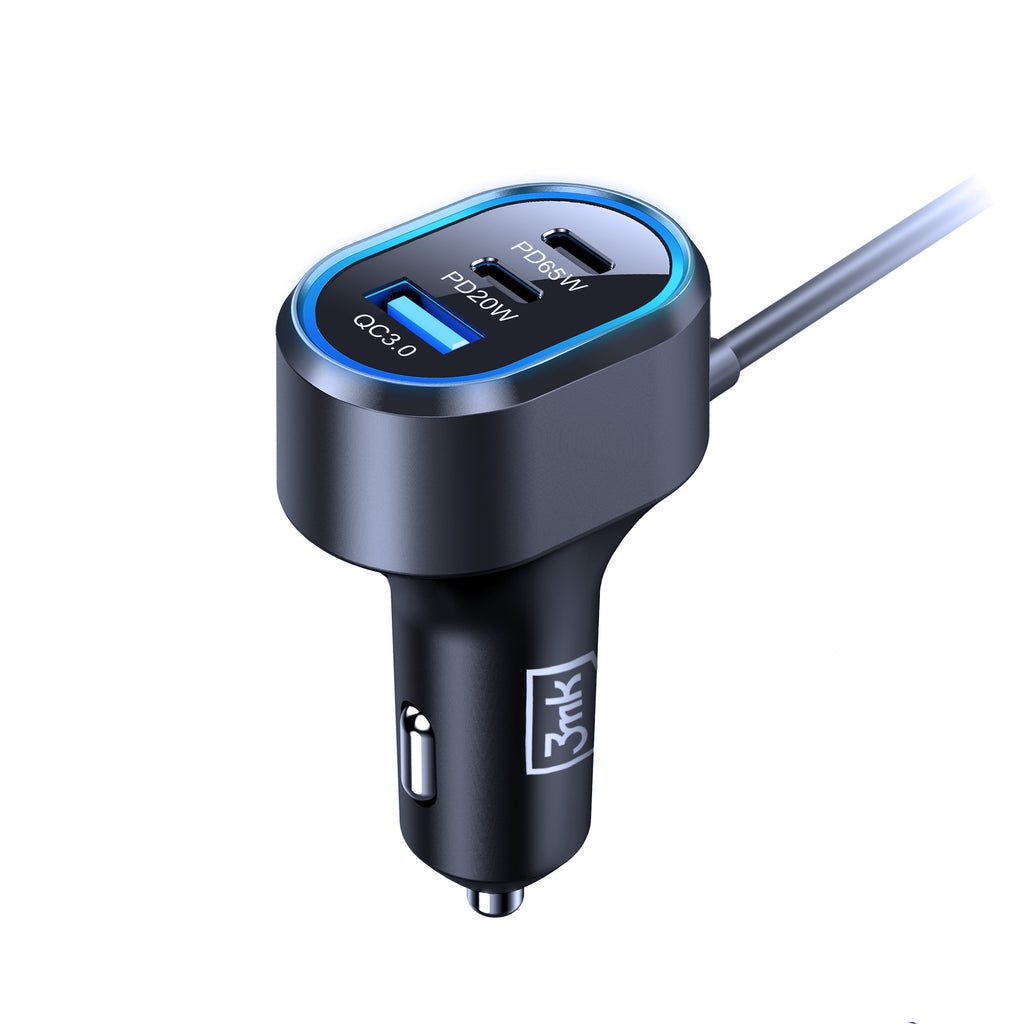 3mk dvigubas automobilinis įkroviklis 135W PD QC PPS USB-C USB-A – juodas