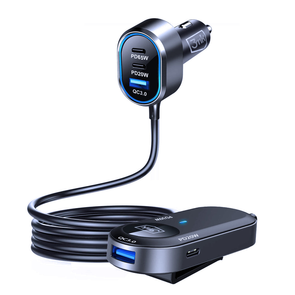 3mk dvigubas automobilinis įkroviklis 135W PD QC PPS USB-C USB-A – juodas