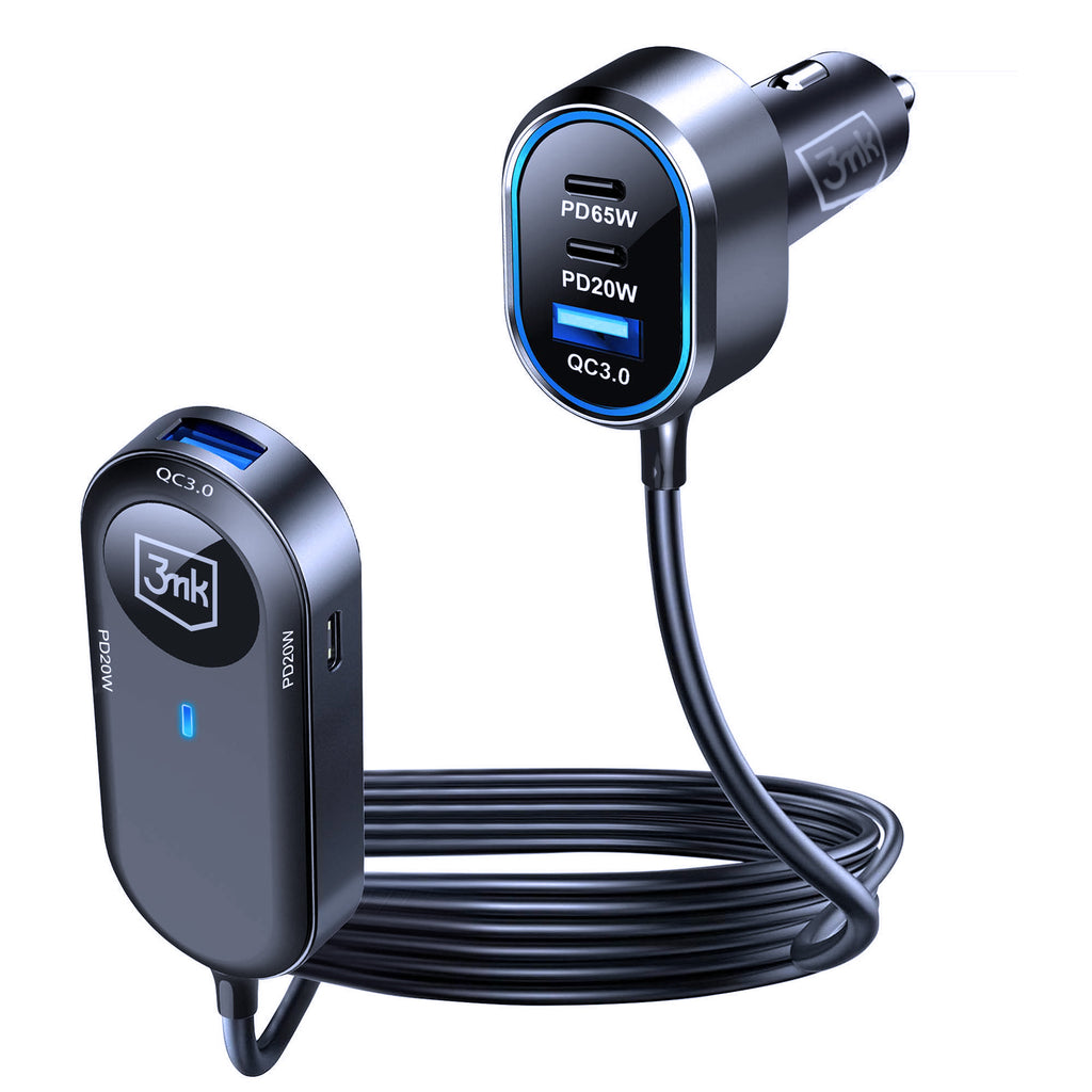 3mk dvigubas automobilinis įkroviklis 135W PD QC PPS USB-C USB-A – juodas