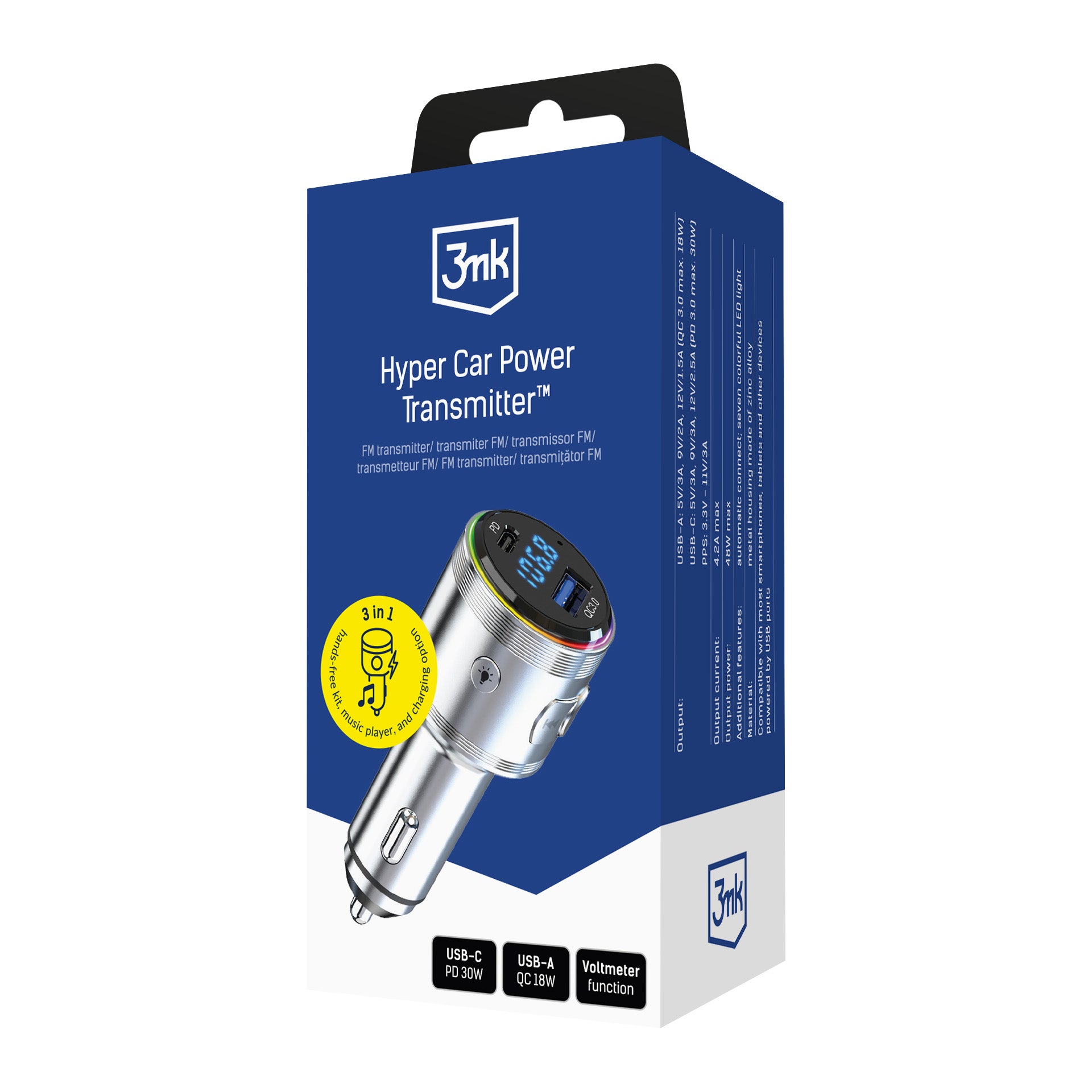 Siųstuvas 3in1 48W QC PD PPS USB-C USB-A 3mk Hyper Car Power siųstuvas -- Cell phone cases and covers