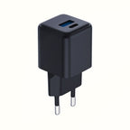 3mk Hyper GaN įkroviklis 20W QC4+ PD PPS USB-C USB-A sieninis įkroviklis – juodas