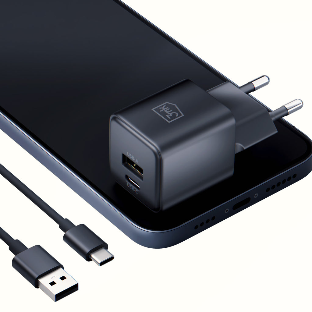 3mk Hyper GaN įkroviklis 20W QC4+ PD PPS USB-C USB-A sieninis įkroviklis – juodas
