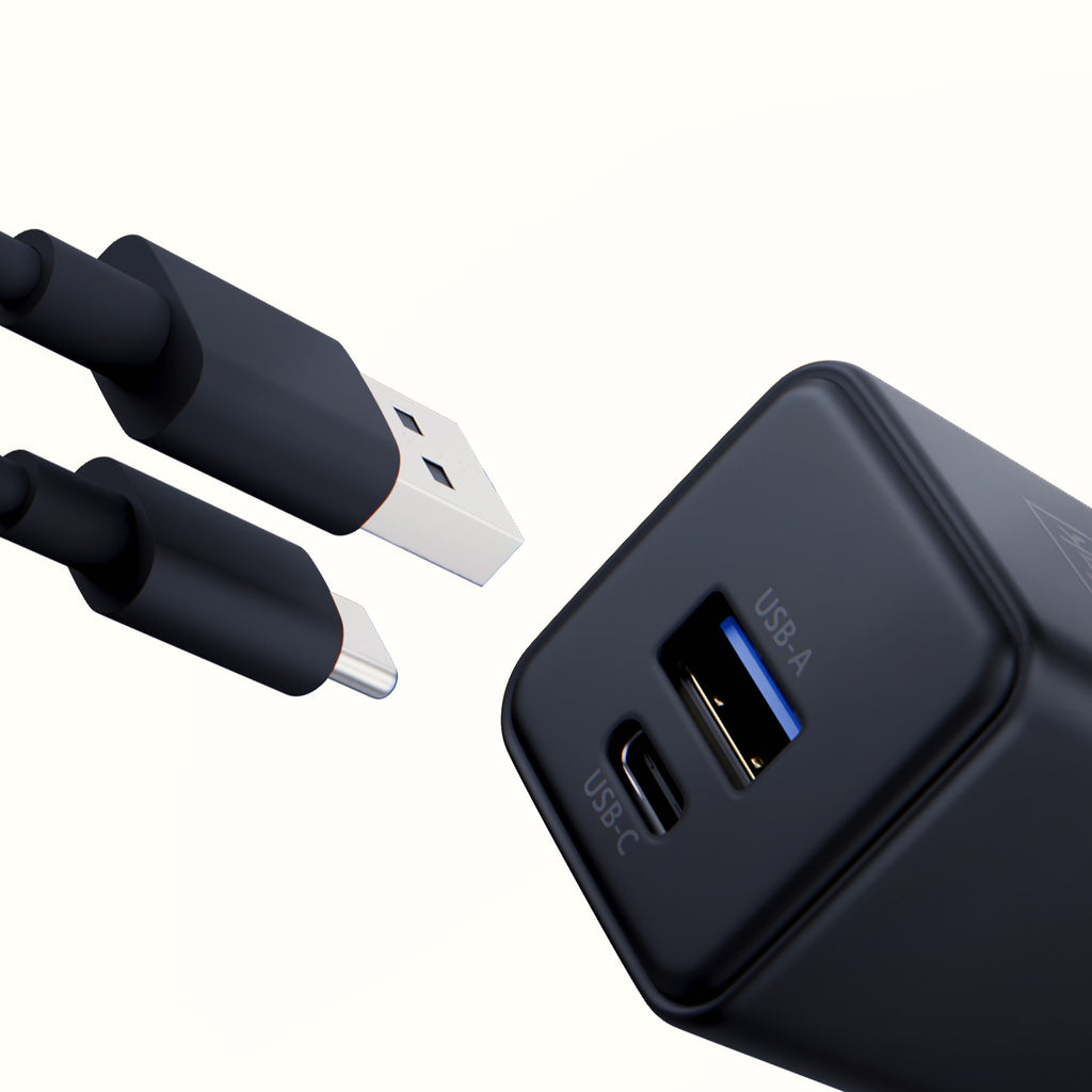 3mk Hyper GaN įkroviklis 20W QC4+ PD PPS USB-C USB-A sieninis įkroviklis – juodas