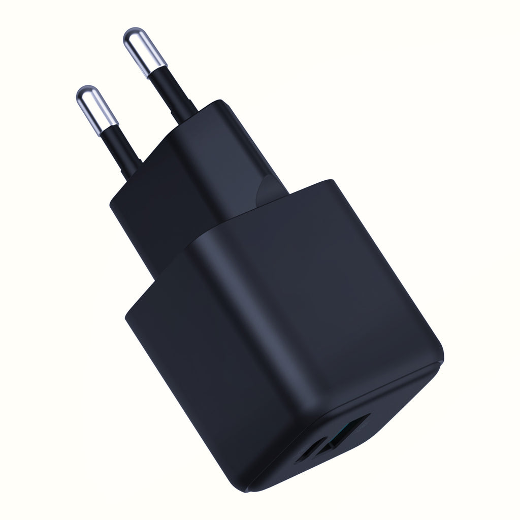 3mk Hyper GaN įkroviklis 20W QC4+ PD PPS USB-C USB-A sieninis įkroviklis – juodas