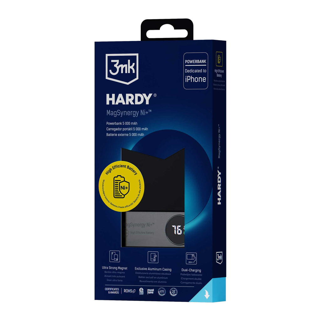 Power bank 3mk HARDY MagSynergy Ni+ 5 000mAh 22,5W USB 1C1L - juoda -- Powerbanks