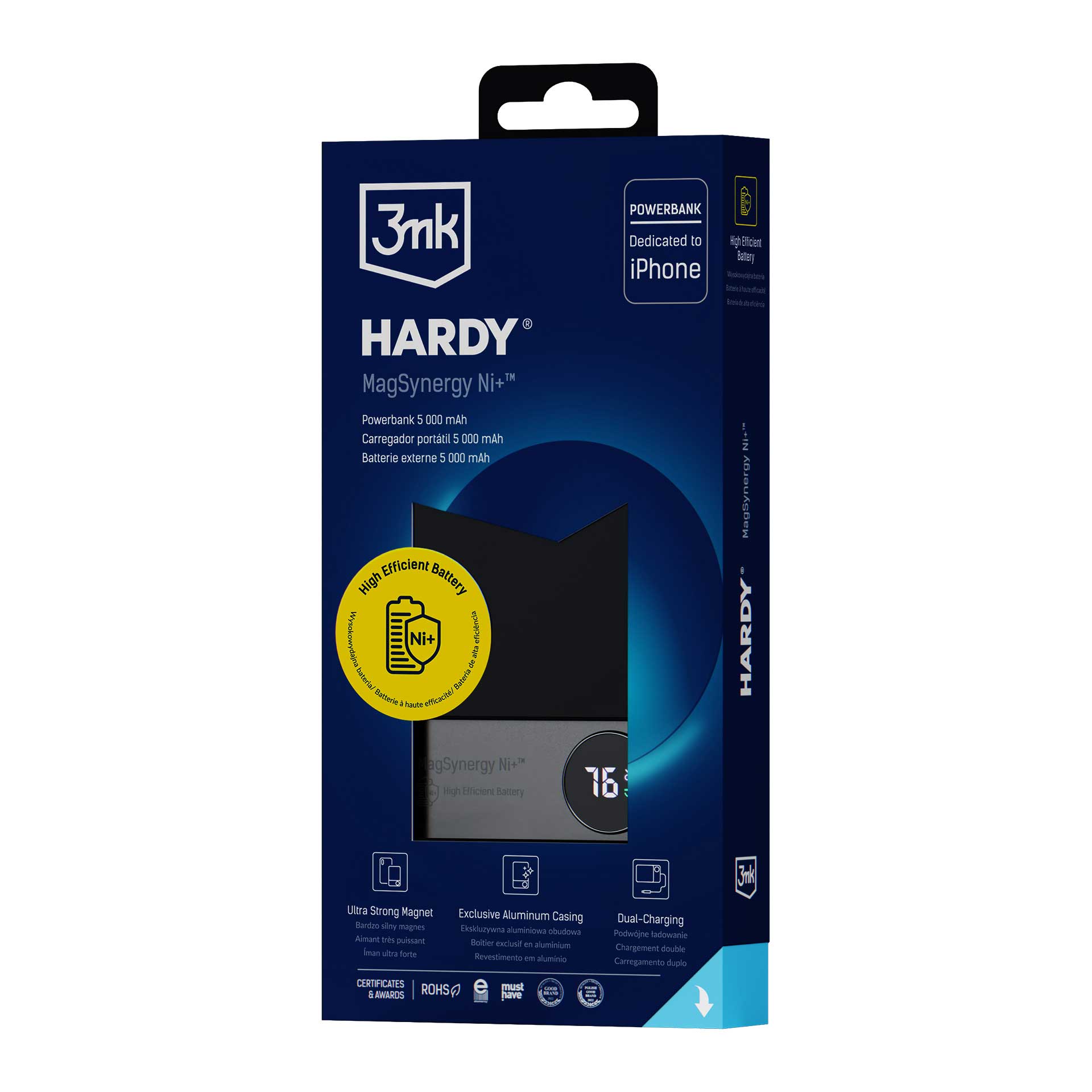 Power bank 3mk HARDY MagSynergy Ni+ 5 000mAh 22,5W USB 1C1L - juoda -- Powerbanks