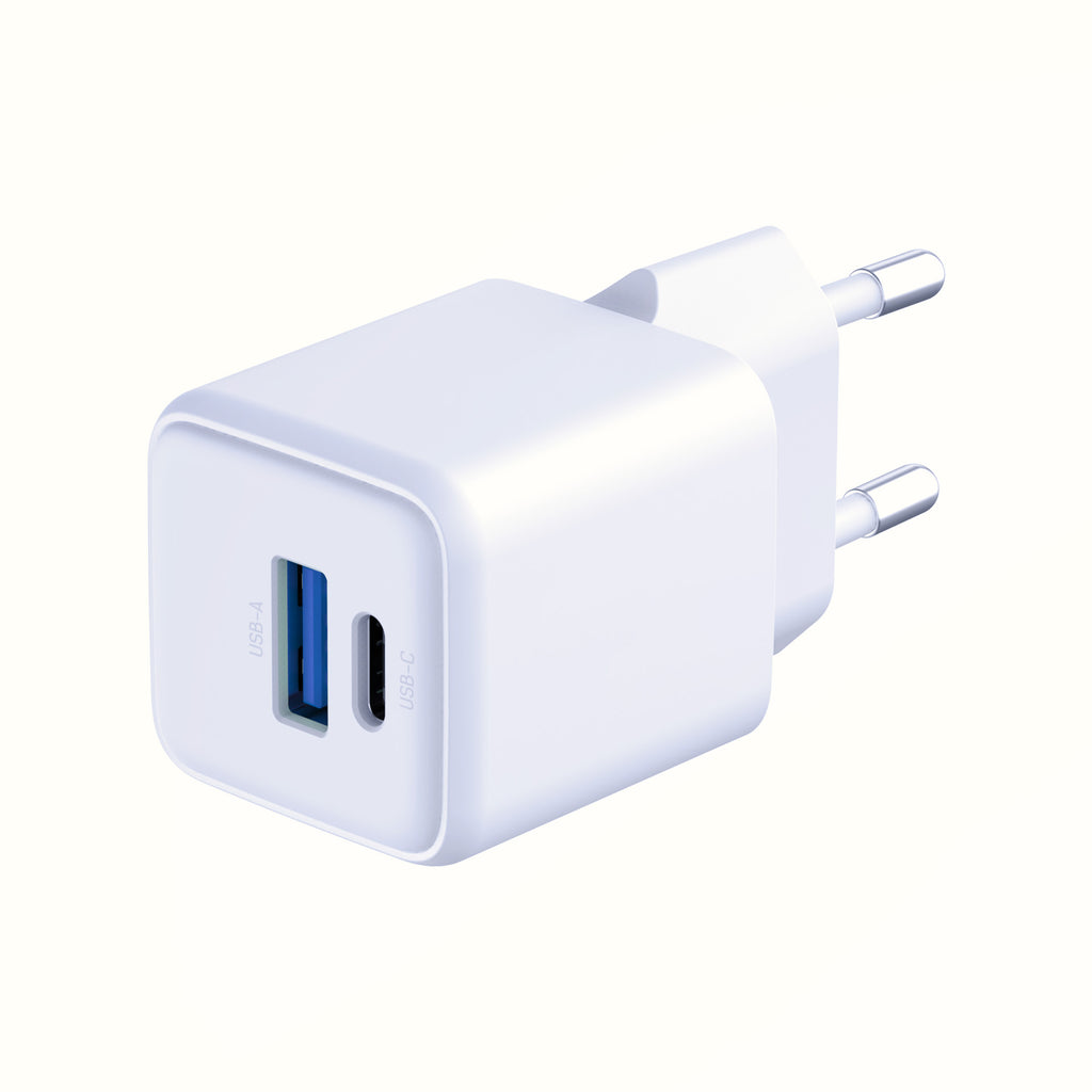 3mk Hyper GaN įkroviklis 20W QC4+ PD PPS USB-C USB-A sieninis įkroviklis – baltas