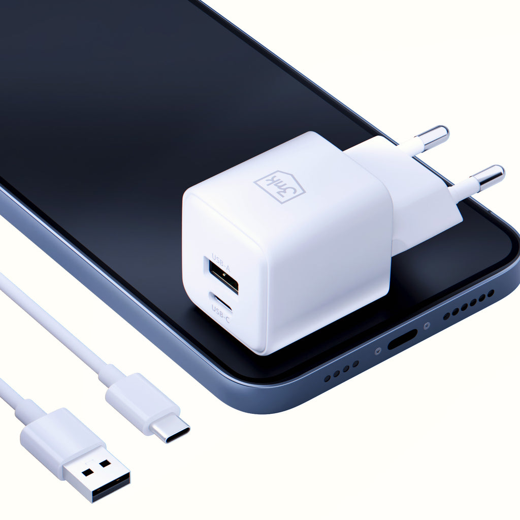 3mk Hyper GaN įkroviklis 20W QC4+ PD PPS USB-C USB-A sieninis įkroviklis – baltas