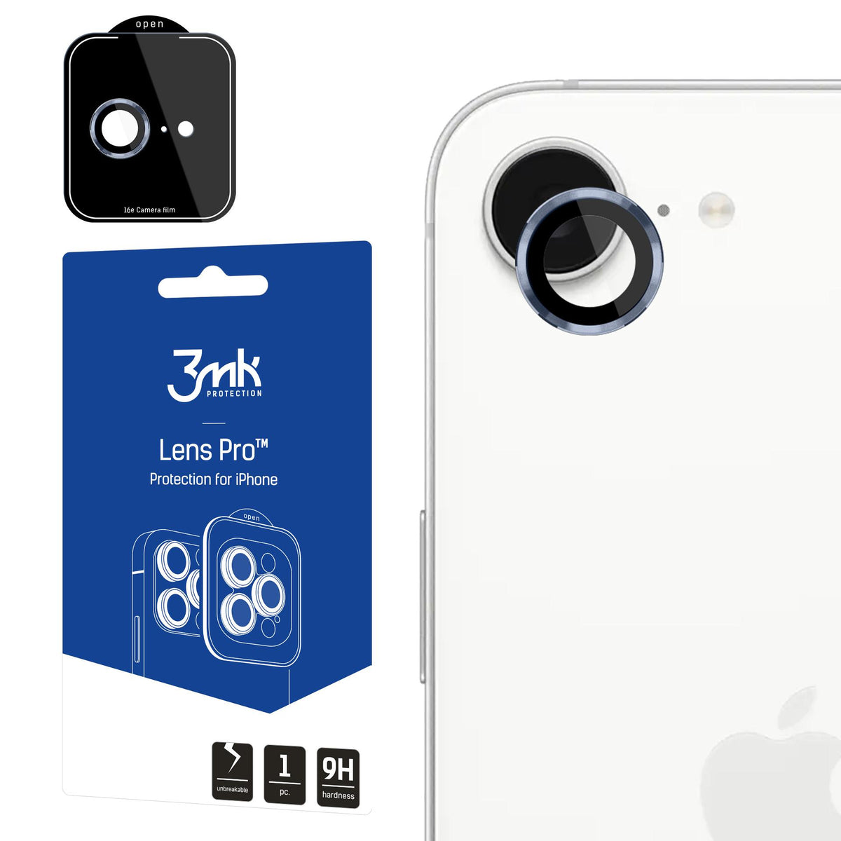 3mk Lens Protection Pro grūdintas stiklas, skirtas iPhone 16e – mėlynas