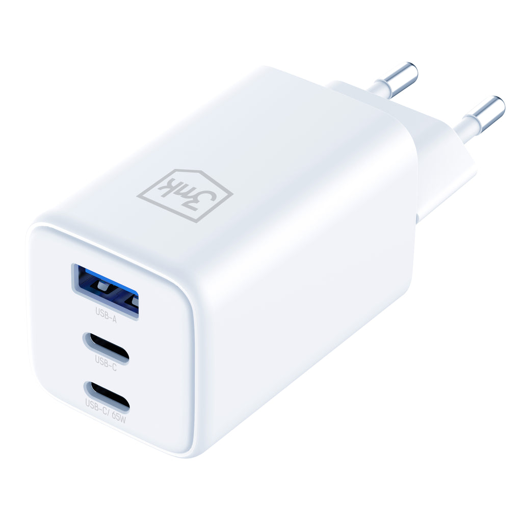 USB-C USB-A 3mk Hyper GaN PD įkroviklis 65W™ – baltas