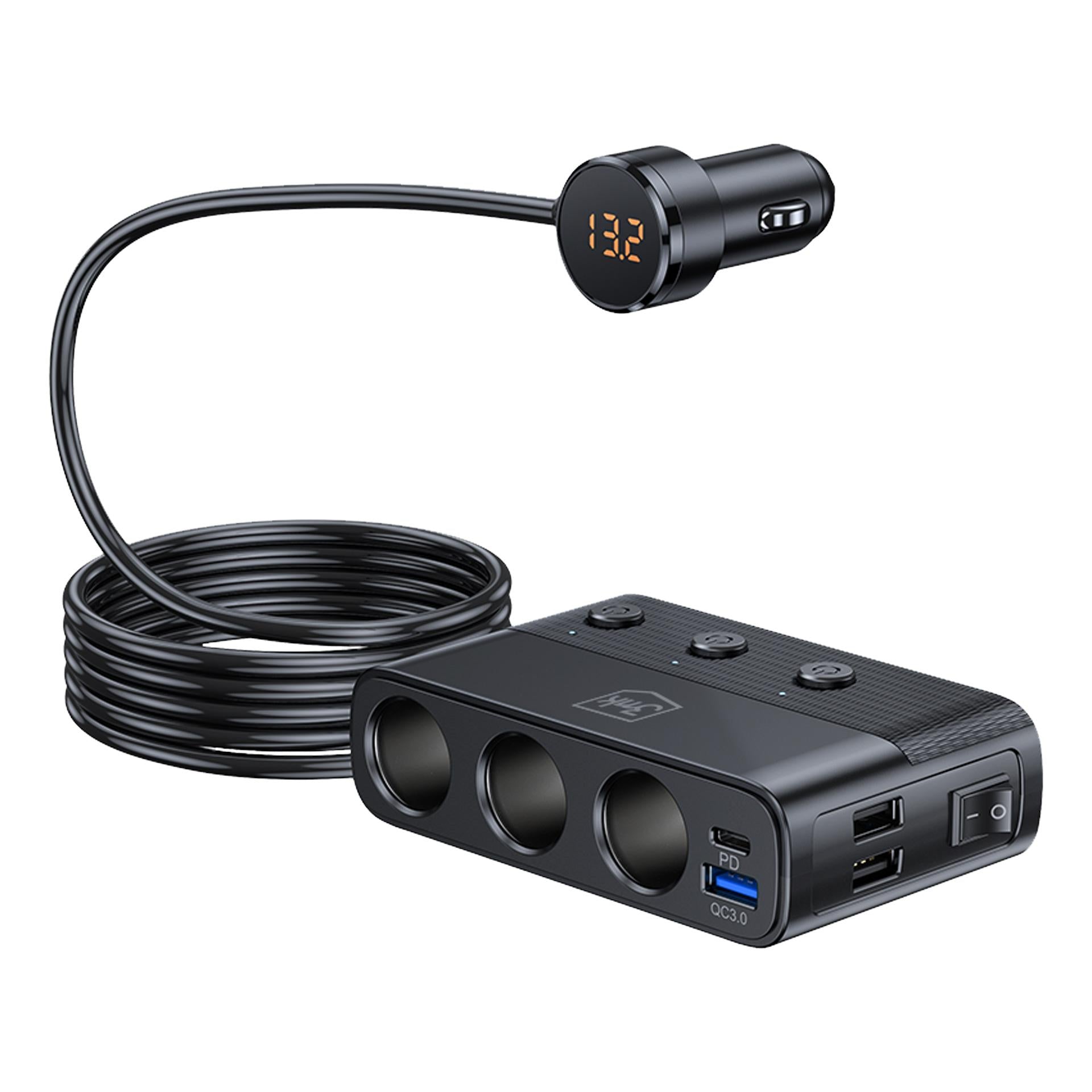 3mk automobilio maitinimo skirstytuvas PD 120W™ QC PPS UCB-C USB-A automobilinis įkroviklis 7 įrenginiams – juodas