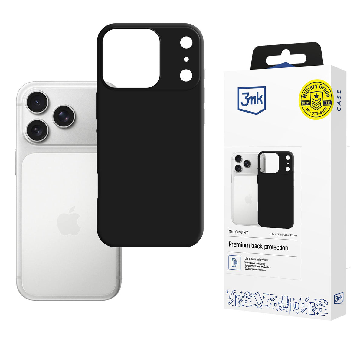 3mk Matt Case Pro, skirtas Apple iPhone 17 Pro Max – matinė juoda