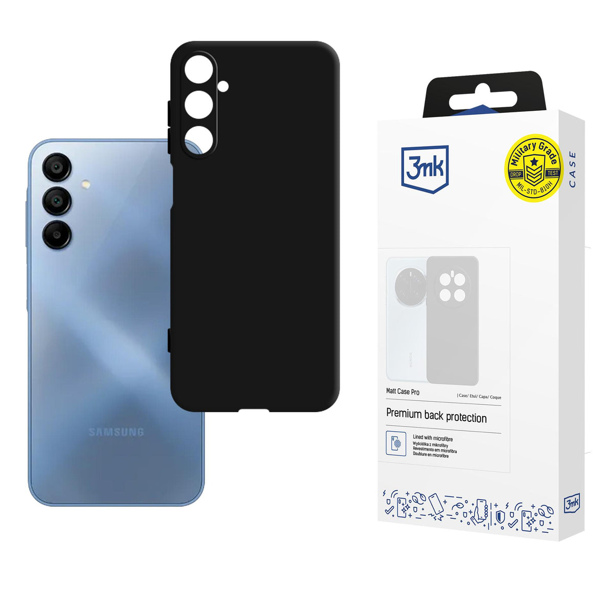 3mk Matt Case Pro, skirtas Samsung Galaxy A15 5G – matinė juoda -- Samsung Galaxy A15 5G
