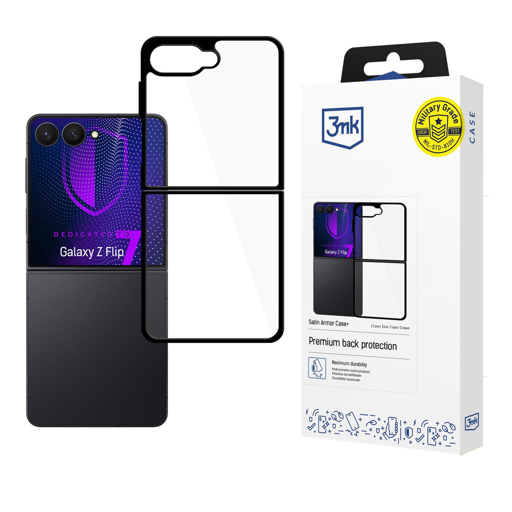 3mk Satin Armor Case+, skirtas Samsung Galaxy Z Flip 7 – permatomas juodas