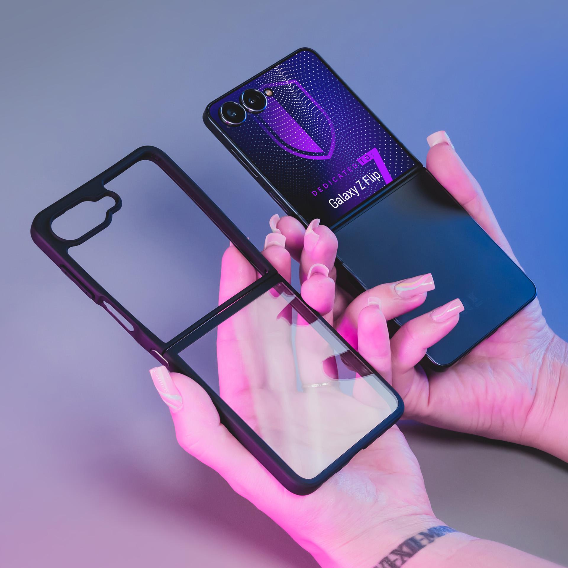 3mk Satin Armor Case+, skirtas Samsung Galaxy Z Flip 7 – permatomas juodas