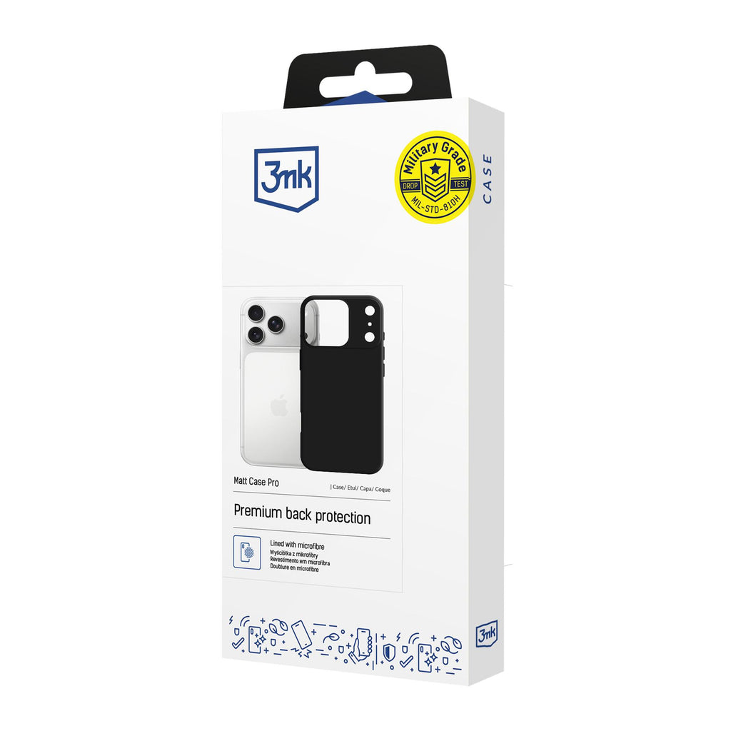 3mk Matt Case Pro, skirtas Apple iPhone 17 Pro – matinė juoda