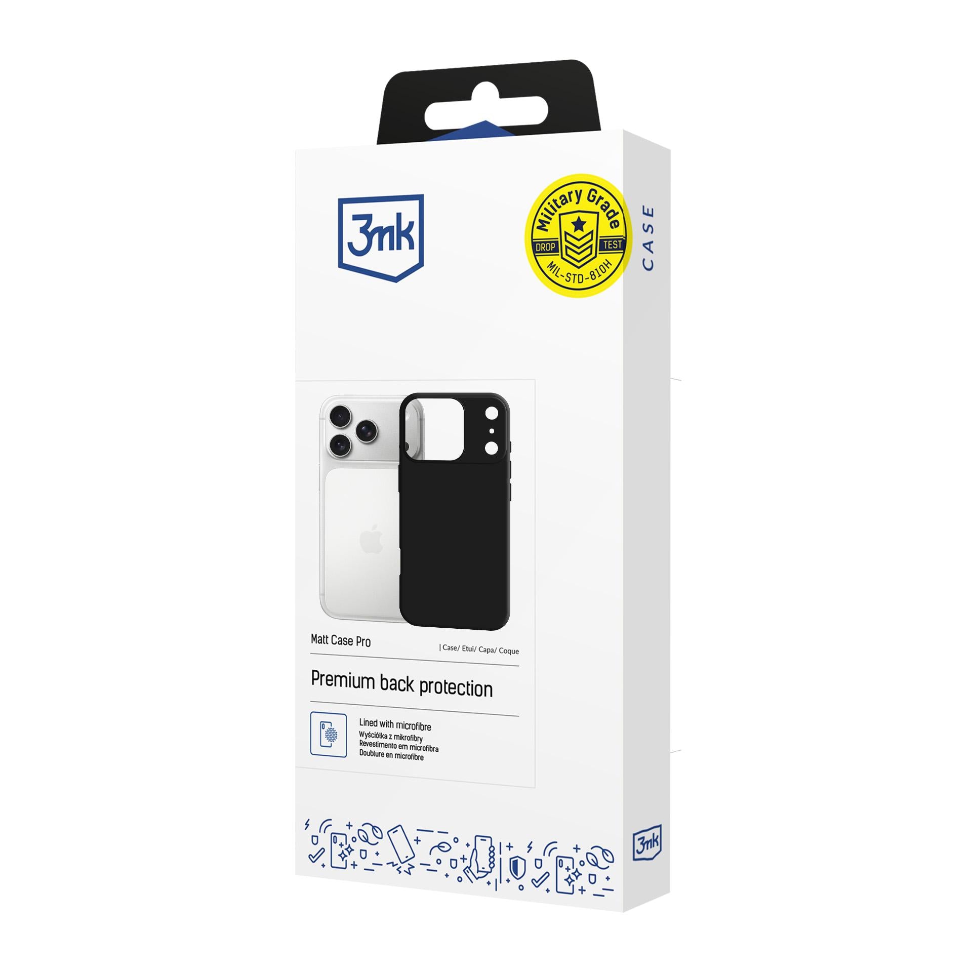 3mk Matt Case Pro, skirtas Apple iPhone 17 Pro – matinė juoda