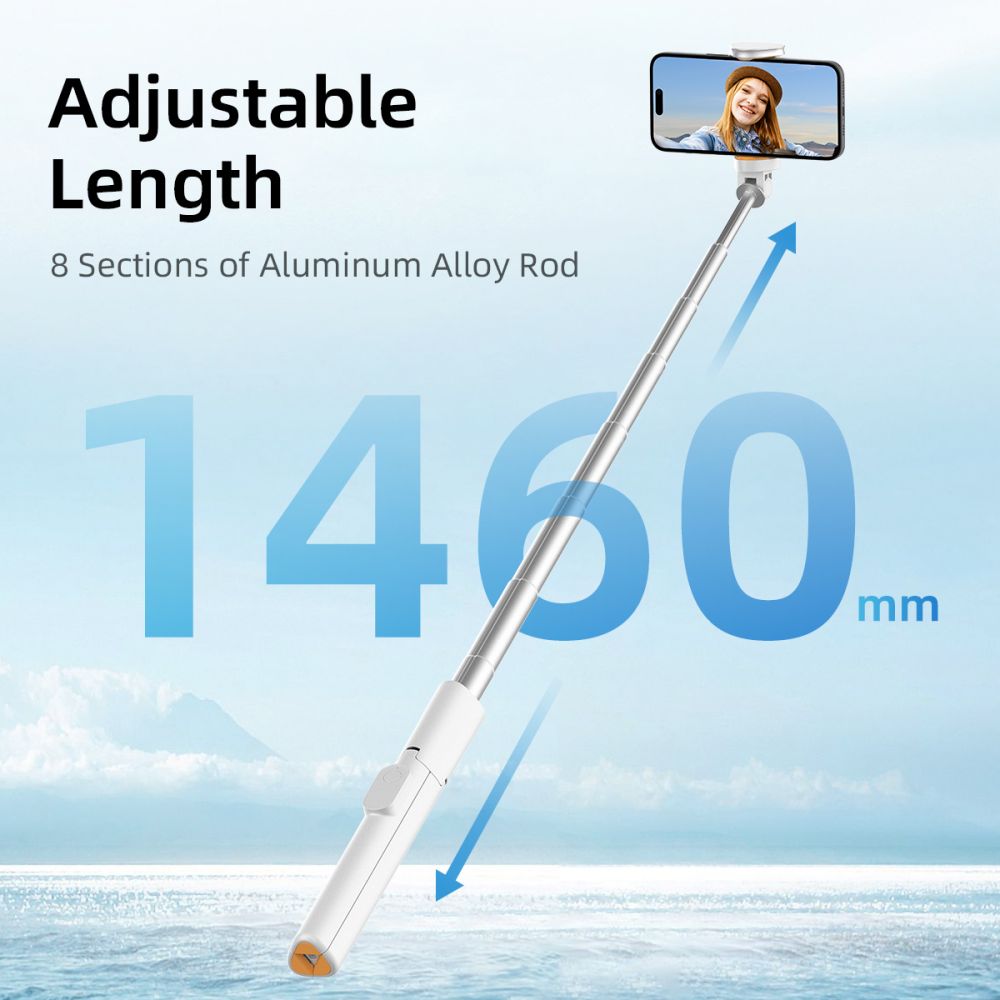 Asmenukių lazda Tech-Protect L09S su trikoju – balta -- Selfie Sticks & Tripods