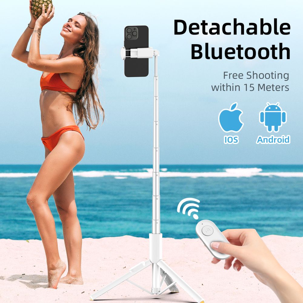 Asmenukių lazda Tech-Protect L09S su trikoju – balta -- Selfie Sticks & Tripods