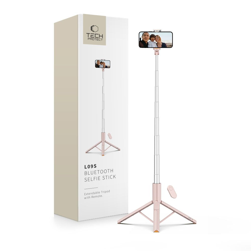 Asmenukių lazda Tech-Protect L09S su trikoju – rožinė -- Selfie Sticks & Tripods