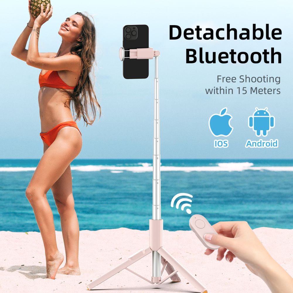 Asmenukių lazda Tech-Protect L09S su trikoju – rožinė -- Selfie Sticks & Tripods