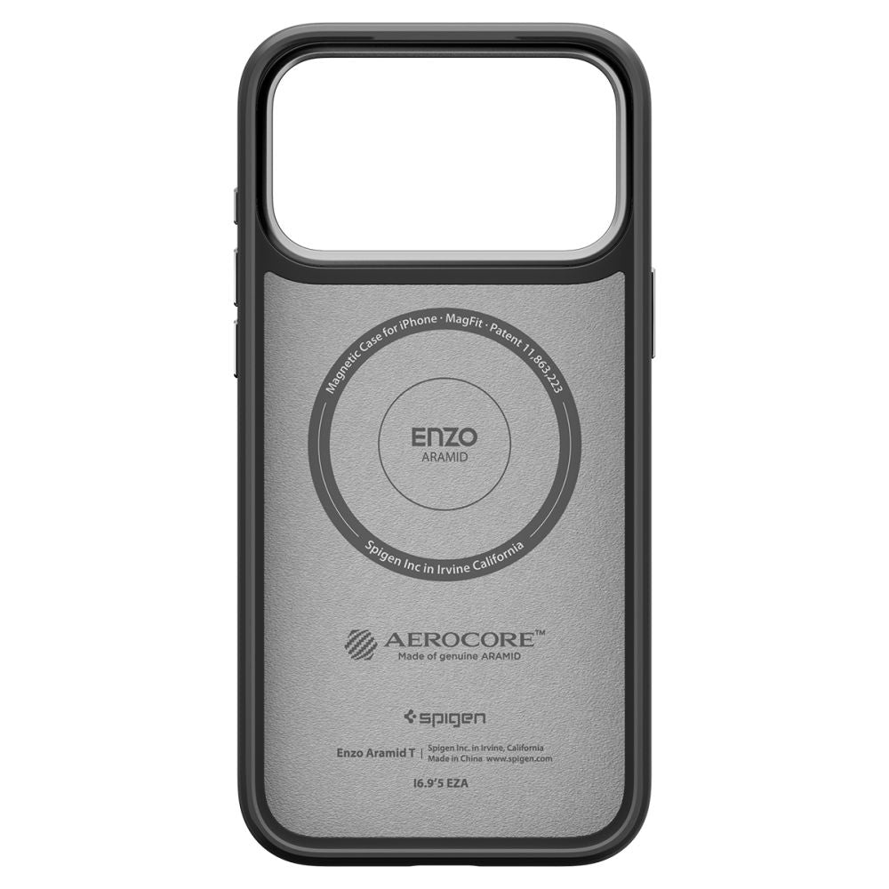 Spigen Enzo Aramid "T" MagSafe dėklas iPhone 17 Pro Max - juodas ir sidabrinis