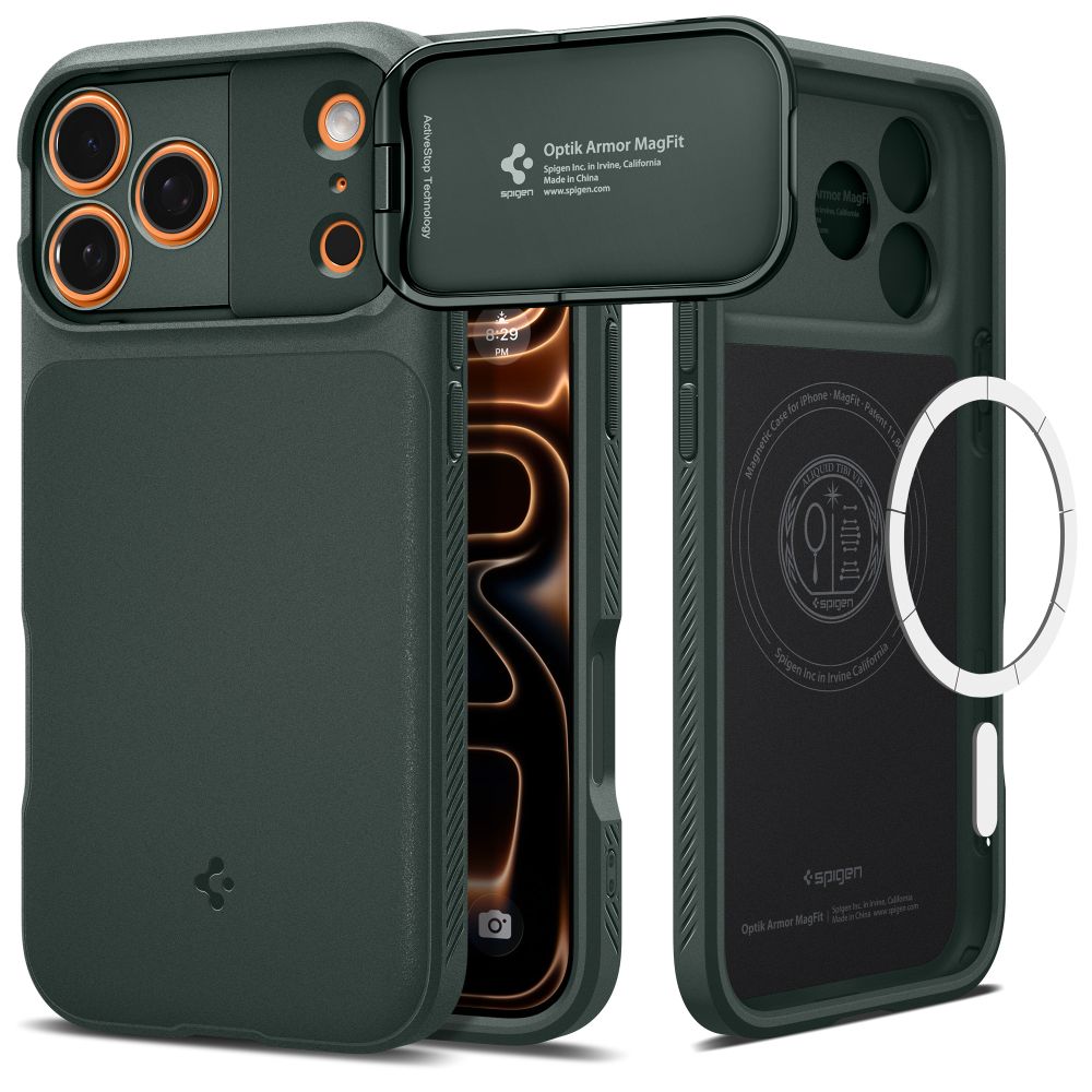 Spigen Optik Armor MagSafe Dėklas, skirtas iPhone 17 Pro - žalias