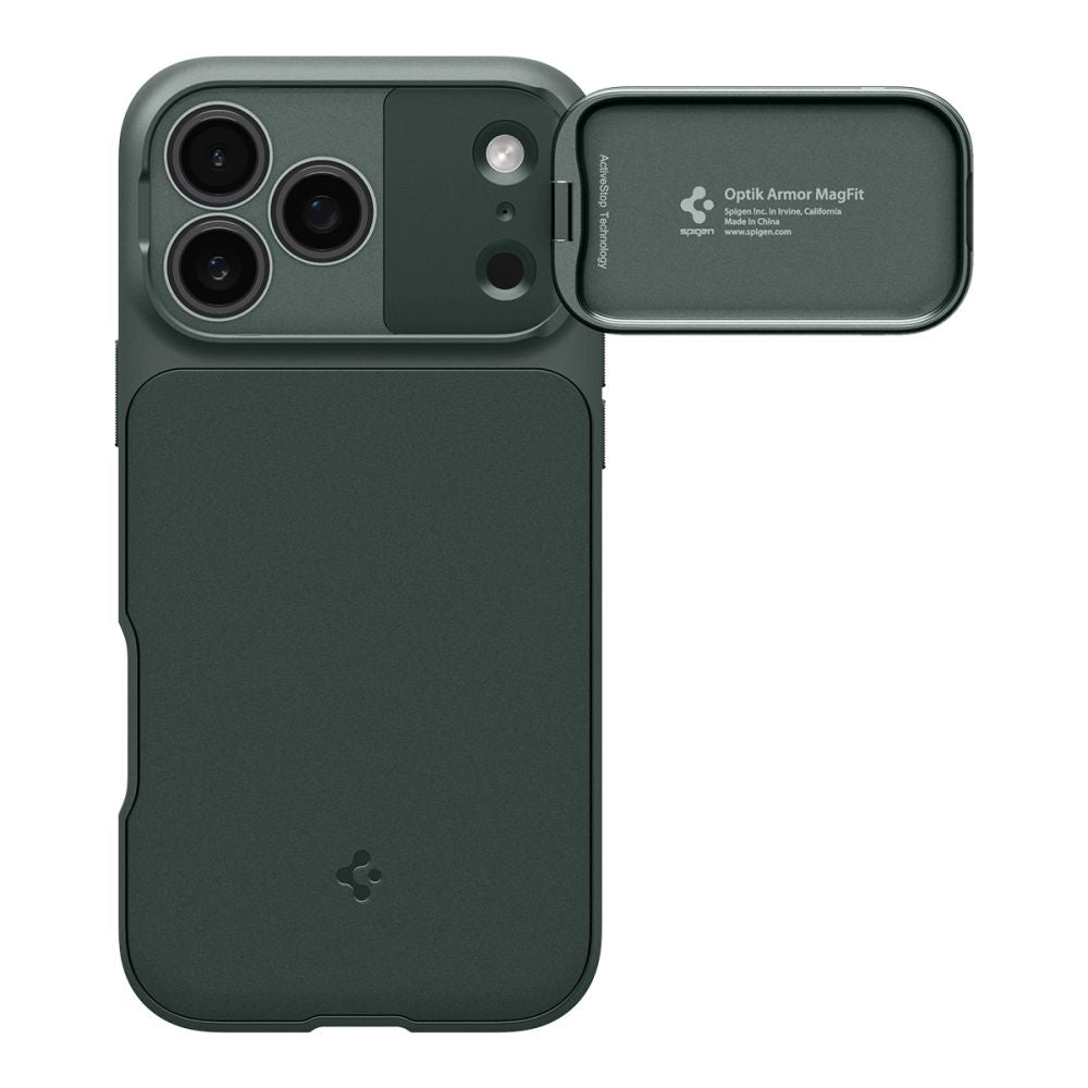 Spigen Optik Armor MagSafe Dėklas, skirtas iPhone 17 Pro - žalias