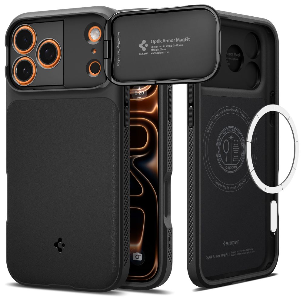 Spigen Optik Armor MagSafe dėklas iPhone 17 Pro - juodas