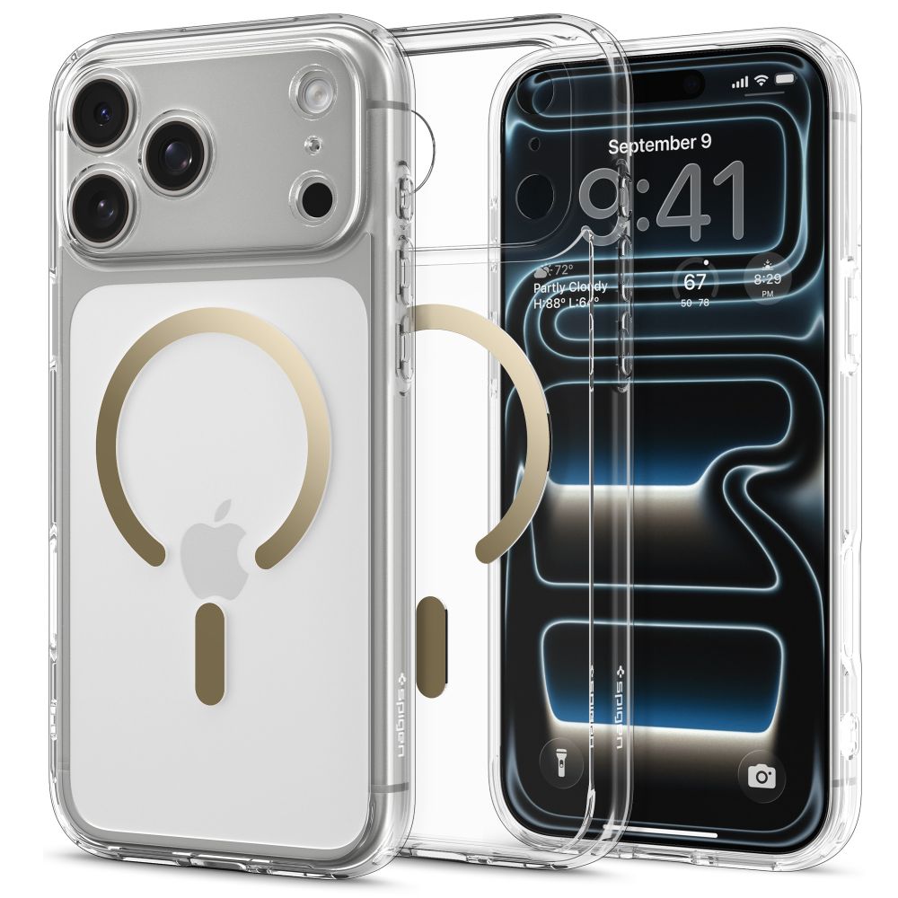 Spigen MagSafe dėklas iPhone 17 Pro – skaidrus auksinis