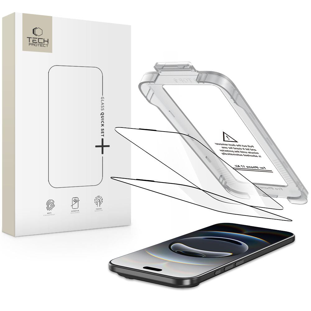 Tech-Protect Quick Set+ stiklas iPhone 17 Air – juodas (2 vnt.) -- iPhone 17 Air