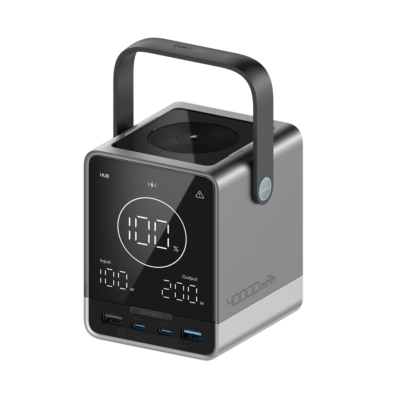 Cuktech Powerbank 300W 40000mAh su belaidžiu įkrovimu 2x USB-C + 2x USB-A - juodas -- Powerbanks