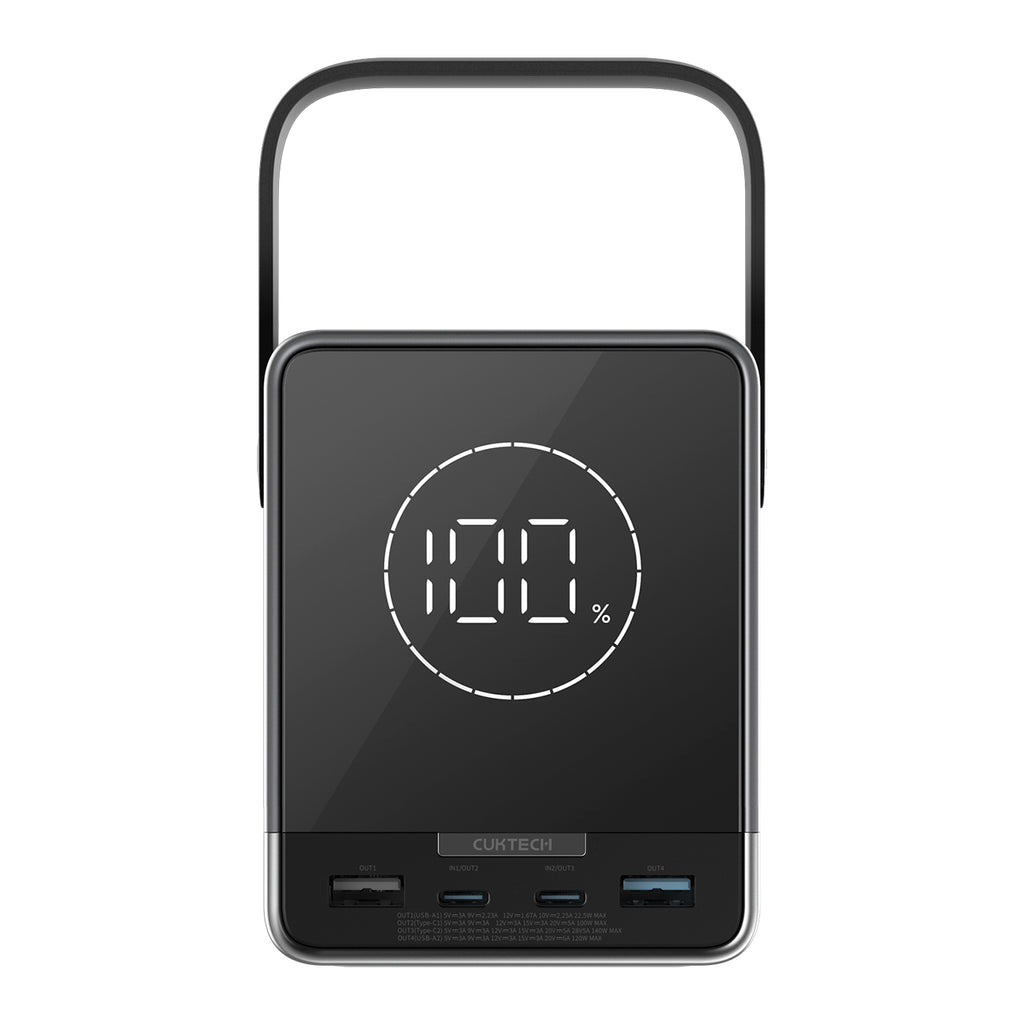 Cuktech Powerbank 300W 40000mAh su belaidžiu įkrovimu 2x USB-C + 2x USB-A - juodas -- Powerbanks