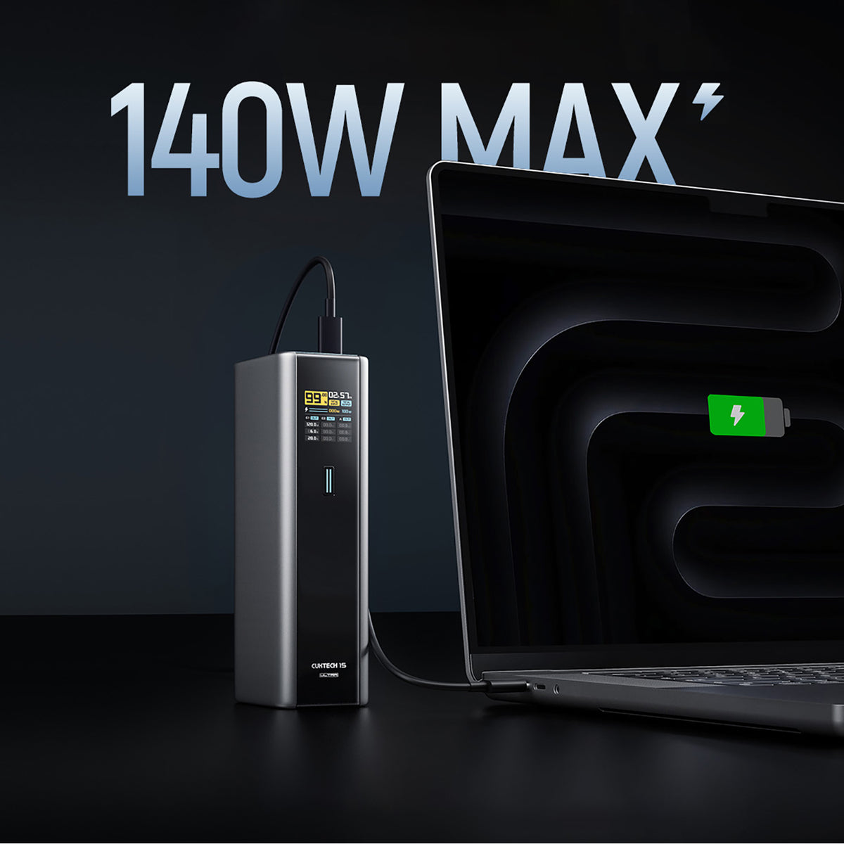 Cuktech išorinė baterija CKPB200UGLGR 210W 20000mAh 2 x USB-C 1 x USB-A - pilka