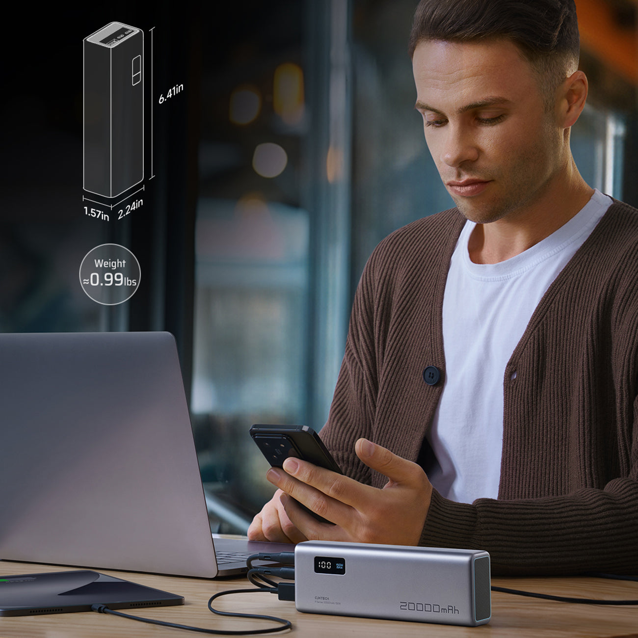 Cuktech P+Series No. 15 išorinė baterija 150W 20000mAh - pilka