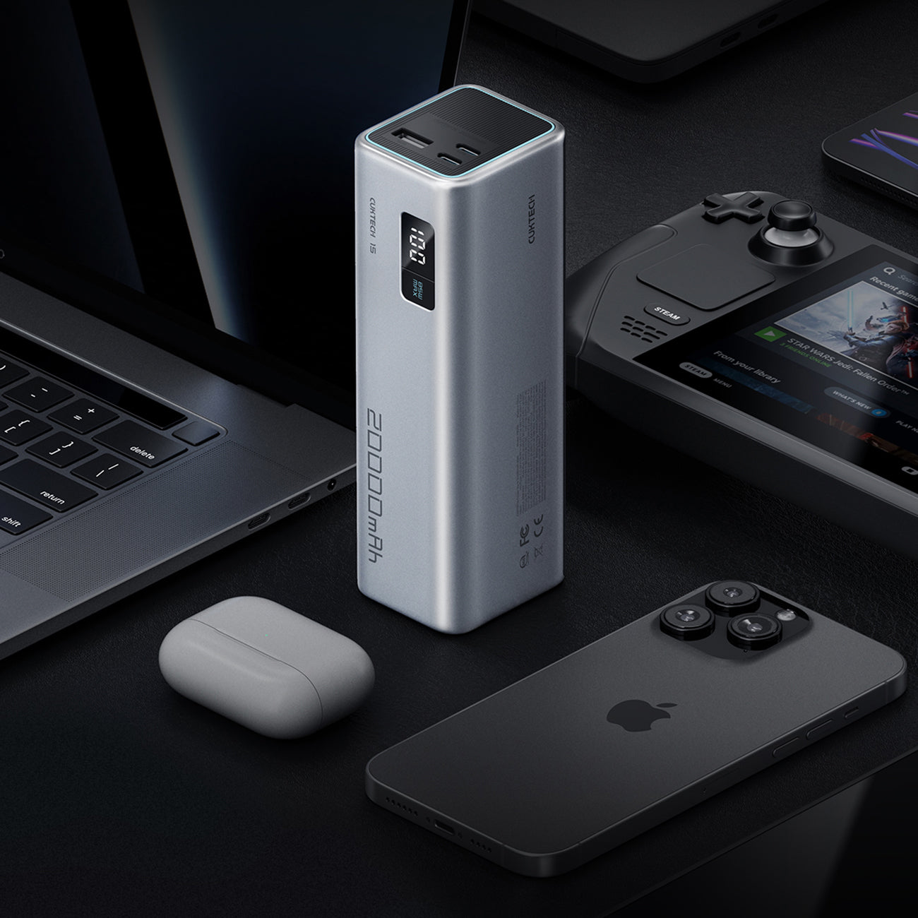 Cuktech išorinė baterija CUKP200XGLGR 100W 20000mAh 2 x USB-C 1 x USB-A - pilka -- Powerbanks