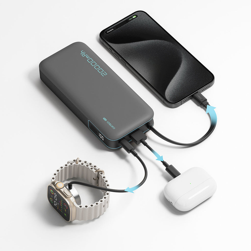 Cuktech išorinė baterija CUKP200NGLLG 55W 20000mAh su integruotu USB-C laidu - balta