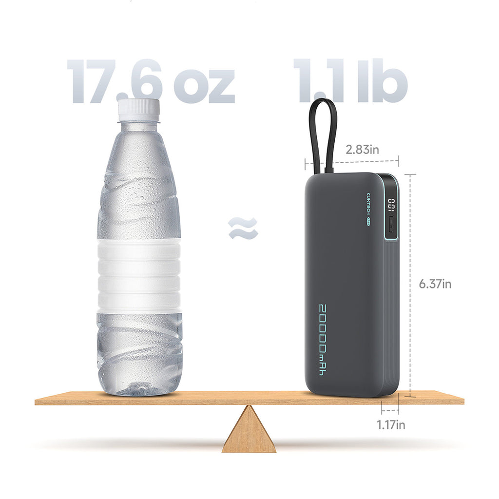 Cuktech išorinė baterija CUKP200NGLLG 55W 20000mAh su integruotu USB-C laidu - balta