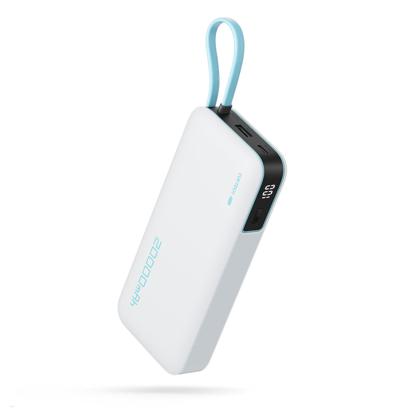 Cuktech išorinė baterija CUKP200NGLLG 55W 20000mAh su integruotu USB-C laidu - balta