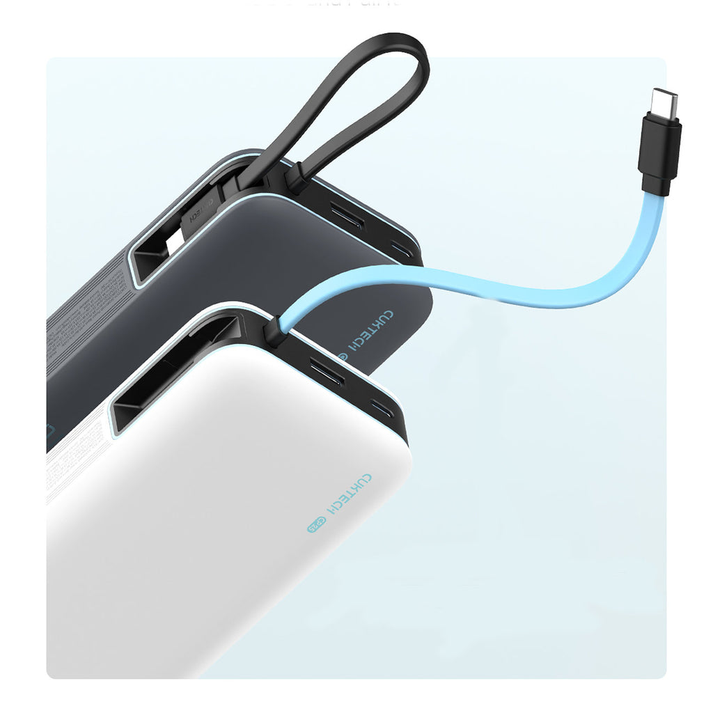 Cuktech išorinė baterija CUKP200NGLLG 55W 20000mAh su integruotu USB-C laidu - balta