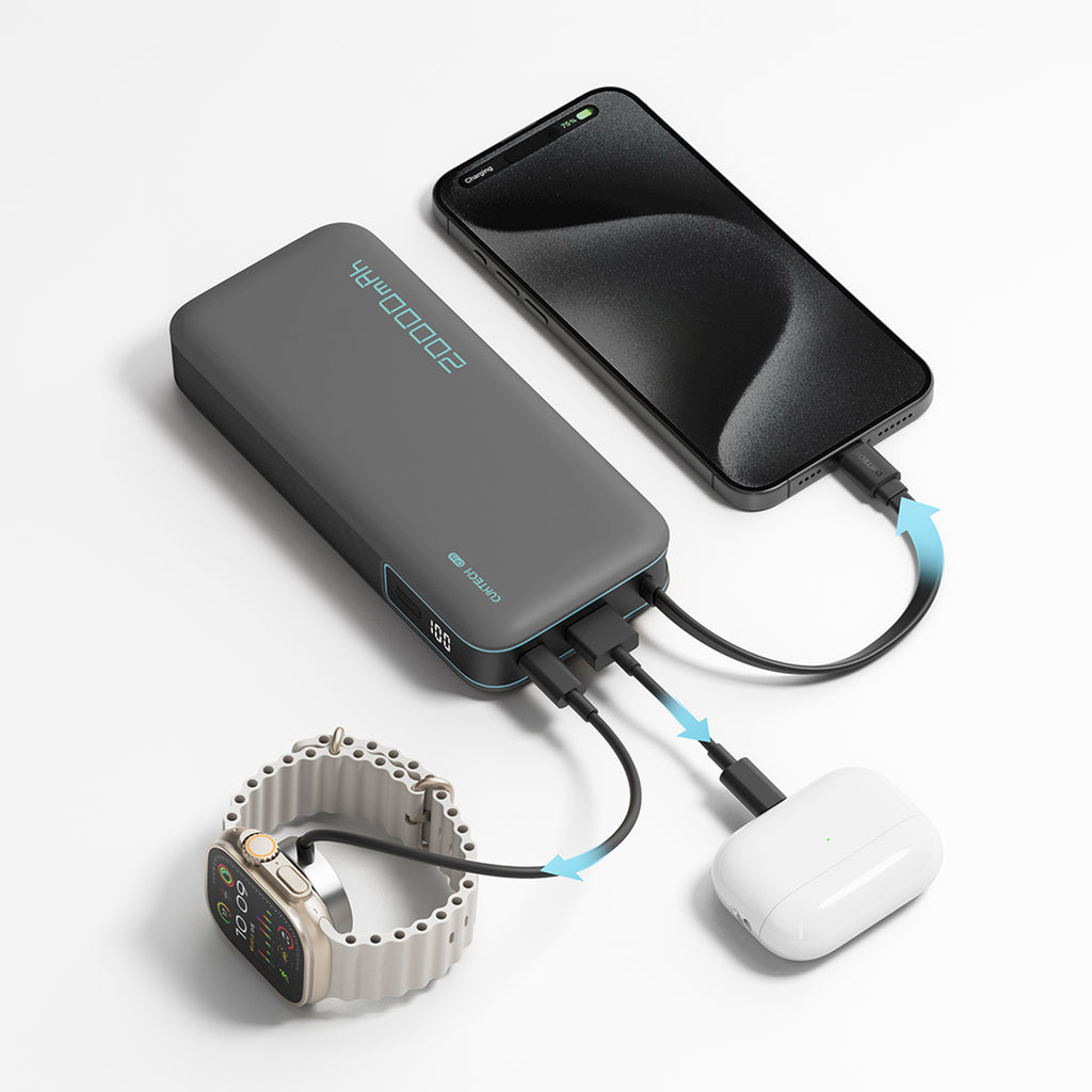 Cuktech išorinė baterija CUKP200NGLDG 55W 20000mAh su integruotu USB-C laidu - pilka