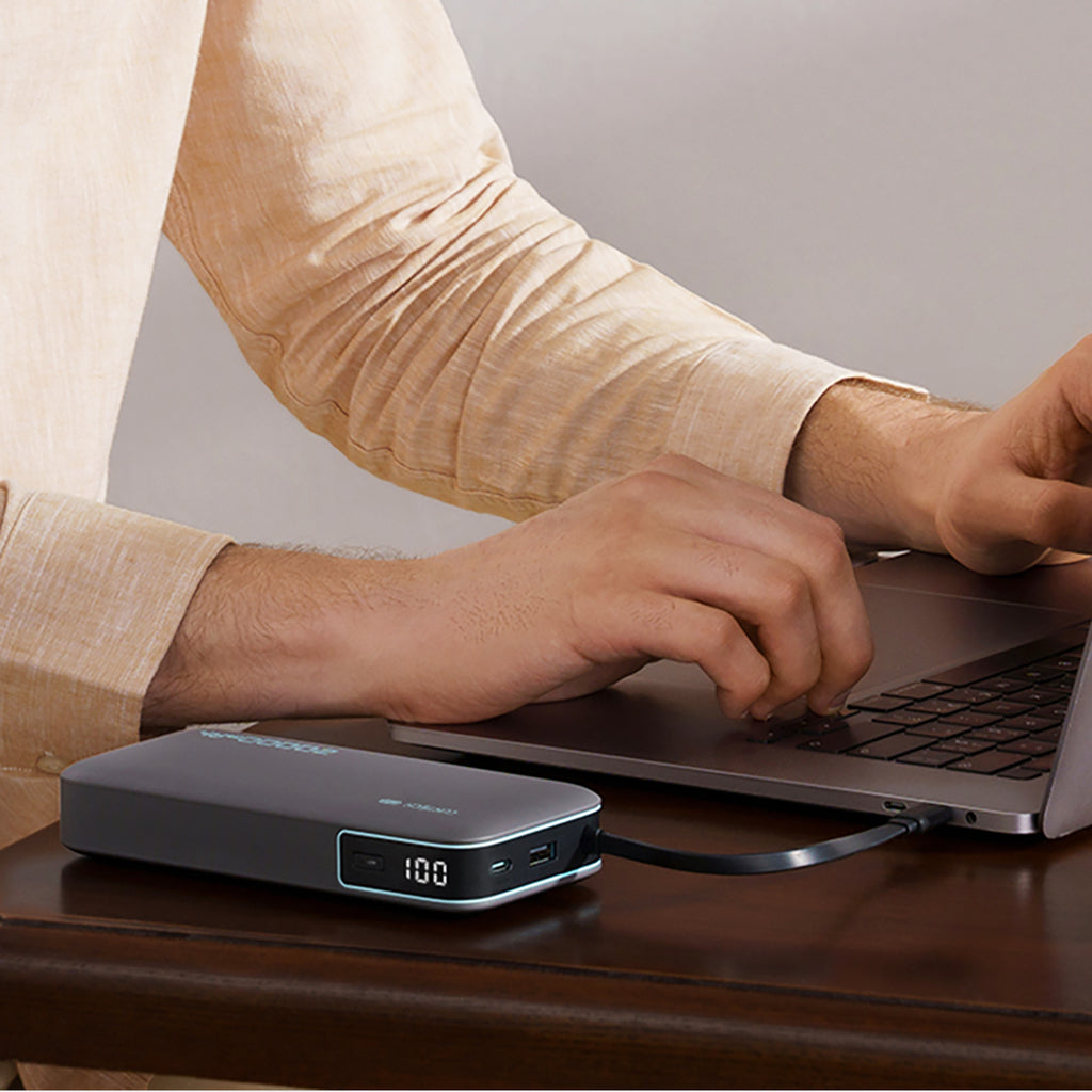 Cuktech išorinė baterija CUKP200NGLDG 55W 20000mAh su integruotu USB-C laidu - pilka