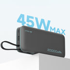 Cuktech išorinė baterija CUKP200NGLDG 55W 20000mAh su integruotu USB-C laidu - pilka