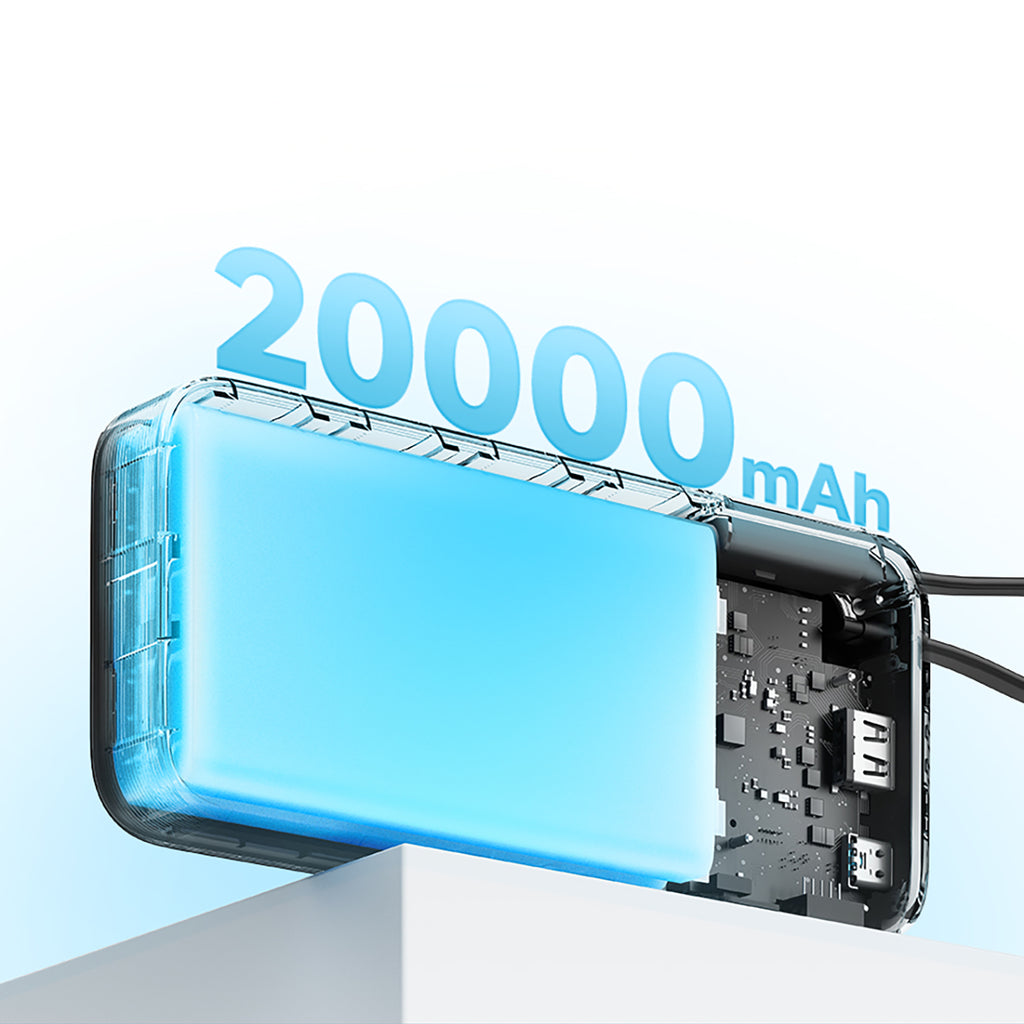 Cuktech išorinė baterija CUKP200NGLDG 55W 20000mAh su integruotu USB-C laidu - pilka