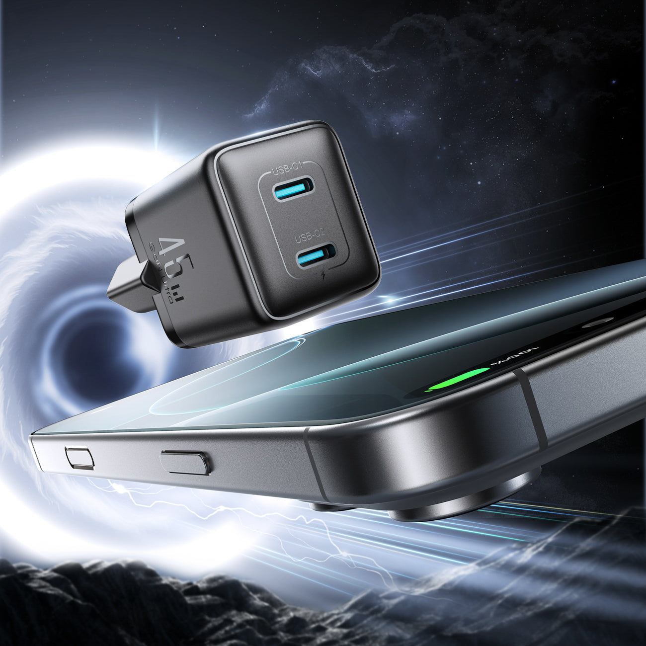 Joyroom JR-TCG17 45W 2 x USB-C (EU kištukas) sieninis įkroviklis - juodas