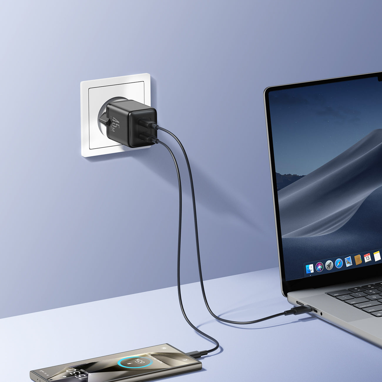 Joyroom JR-TCG17 45W 2 x USB-C (EU kištukas) sieninis įkroviklis - juodas