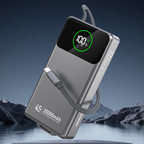 Dudao K31 Pro 45W 20000mAh išorinė baterija su integruotu ištraukiamu USB-C laidu - pilka