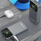 Dudao K31 Pro 45W 20000mAh išorinė baterija su integruotu ištraukiamu USB-C laidu - pilka